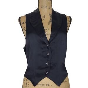 Vintage Black Satin Shawl Collar Waist Coat Vest Formal or Casual Goth Size Med